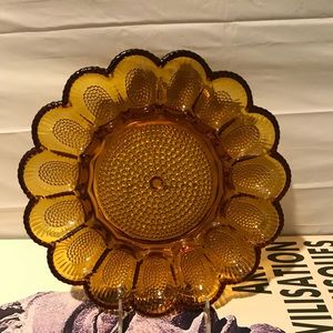 Vintage Indiana carnival AMBER GLASS EGG PLATTER.